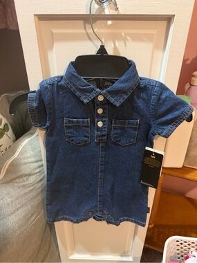 Lee Dark Blue Denim Button-Front Baby Romper